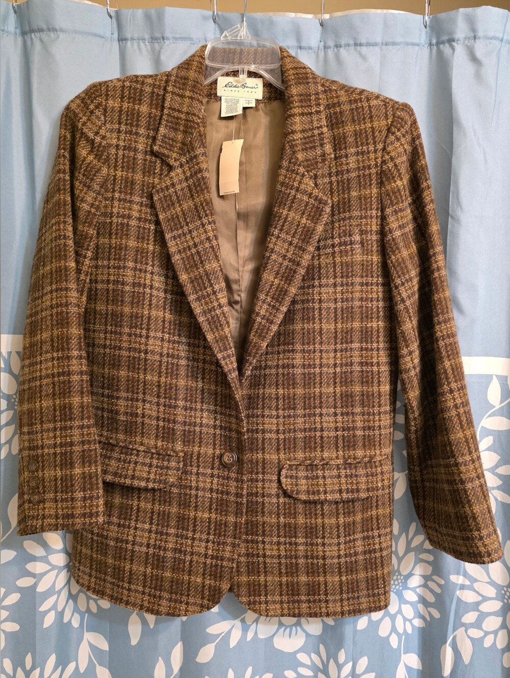 Vintage Eddie Bauer Brown Plaid Wool-Blend Blazer size Small